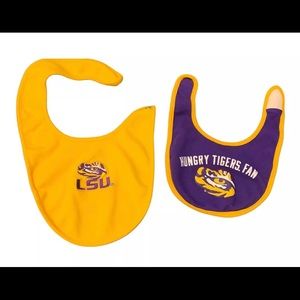 (2) NCAA LSU Tigers Baby Bibs  One Sized Infant and Other Sized 3-6 Months